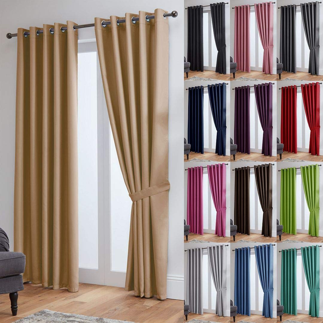 John Aird Blackout Curtains Thermal Energy Saving Eyelet Curtains for Bedroom & Living Room Including Tie Backs (Wheat, W 46" x L 54" (2 Panels) — image 1
