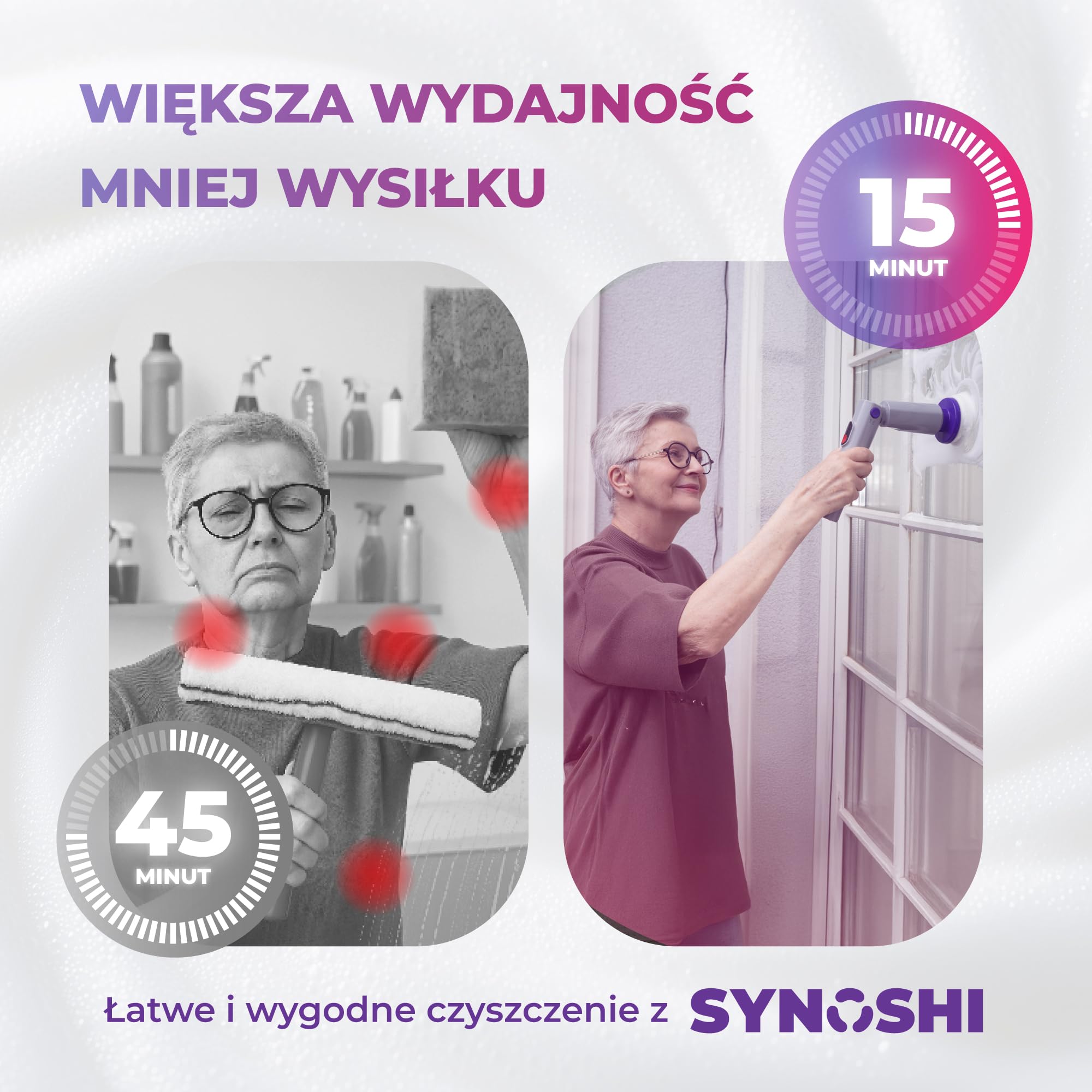 Synoshi Pro Elektryczna Szczotka Obrotowa Power Spin do Domu | Wodoodporna, wysokowydajny silnik. Do łazienki, grilla i mebli ogrodowych.
