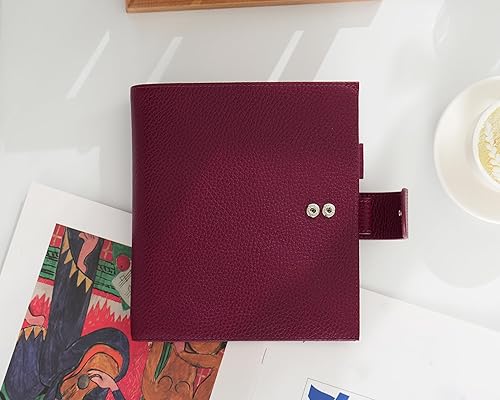 Miniatura 7 de Moterm Planificador de anillos de lujo para personas de ancho, organizador de carpeta de cuero genuino (remolacha guijarro firme, anillo de 1.181 in)