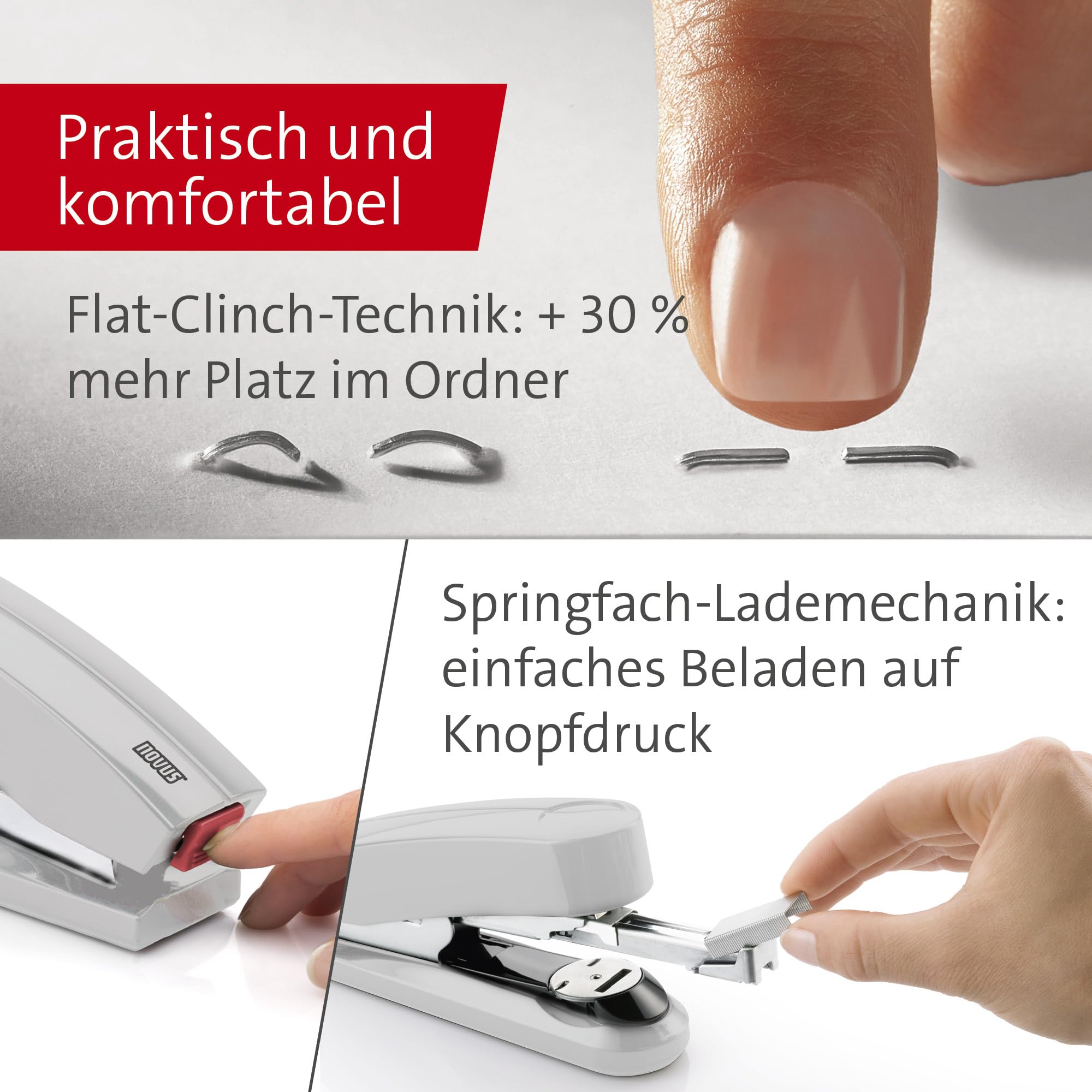 Novus B 4 FC Heftgerät (50 Blatt, Flachheftung, inkl. 200 Heftklammern) grau