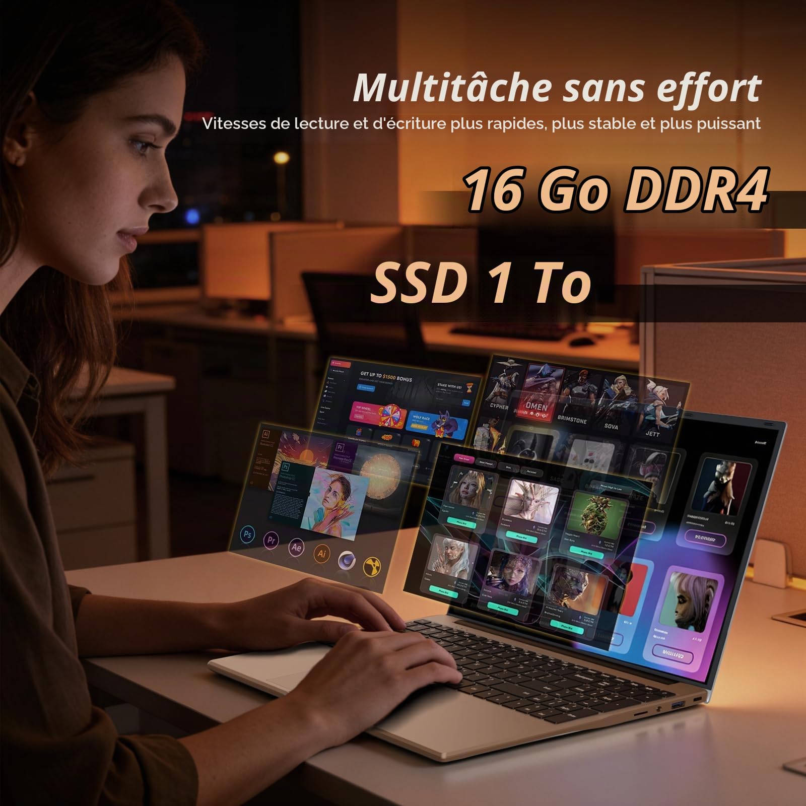 15,6 Pouces Ordinateur Portable, Win 11 PC Portable 16Go RAM DDR4 1To SSD, CPU Twin Lake-N150, Clavier Rétro-éclairé+Déverrouillage Empreinte, Laptop1080P Écran, WiFi5+Mini-HDMI+USB3.0+BT4.2+Webcam