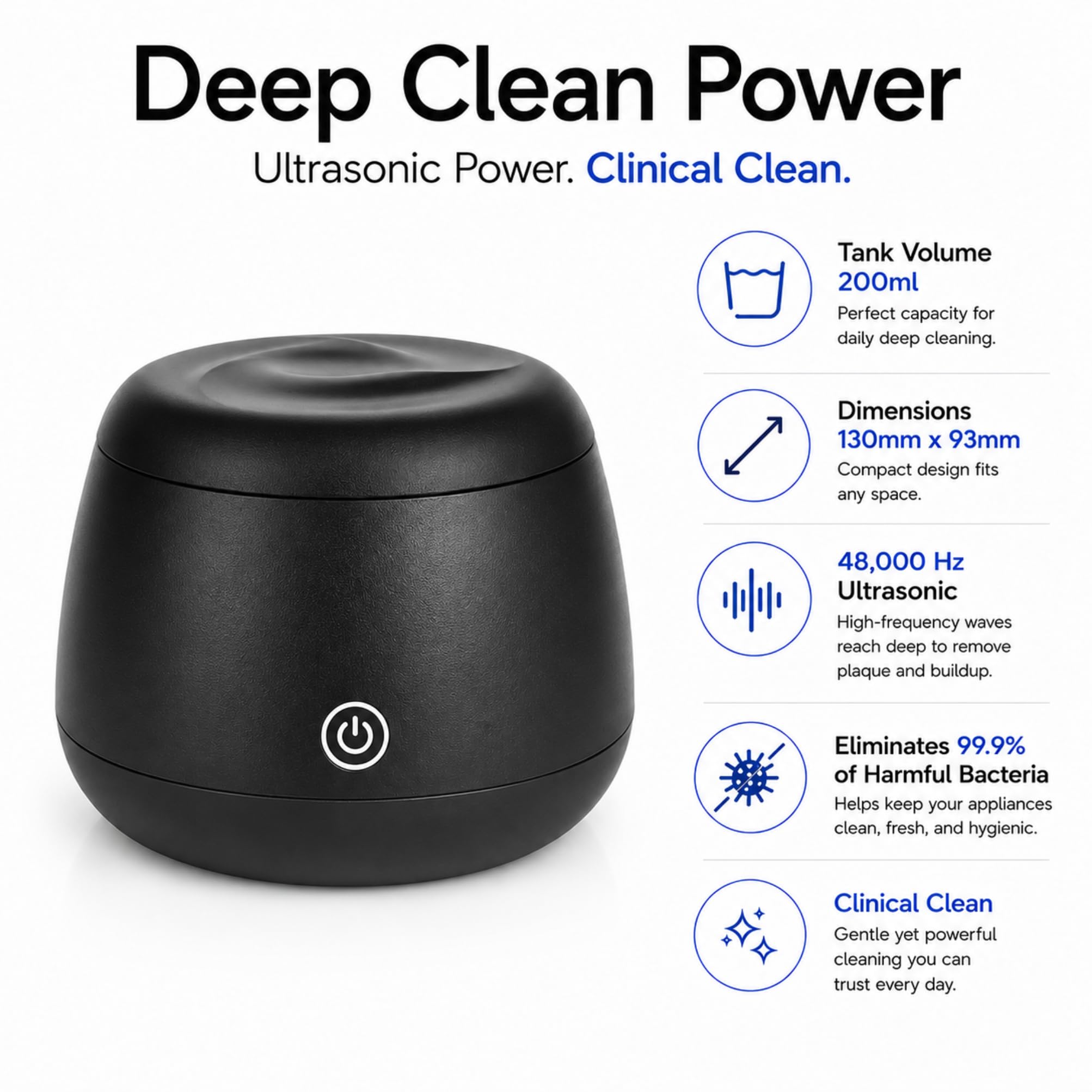 Pulitore per Retainer Ultrasonico 48kHz – Pod Dentale per Invisalign, Protesi e Paradenti – Macchina per Pulizia Profonda per Retainer e Night Guard – Serbatoio da 200ML, Funzione One-Touch – Nero