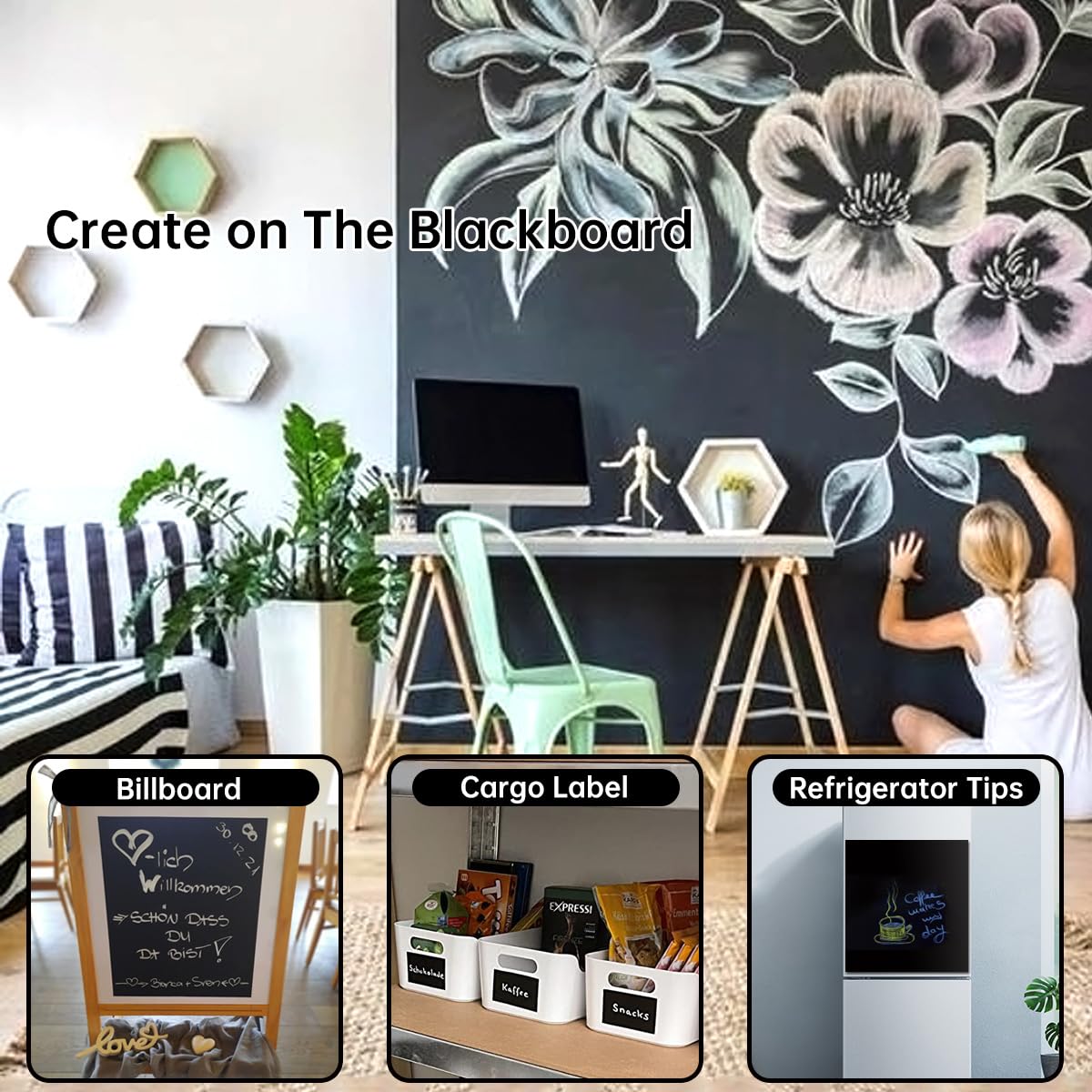 Tafelfolie Magnetisch Selbstklebend, 45x120cm Kreidetafel Magnetisch, Magnettafel Selbstklebend DIY, Inklusive staubfreier Kreide und Schwamm, Wandfolie für glatten Oberflächen in Schule Büro Haus