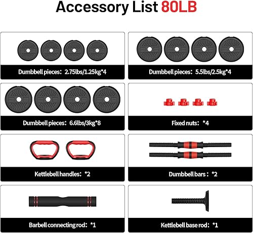 Miniatura 7 de Juego de mancuernas con peso ajustable de 2030406080 libras, no ruedan, mancuernas octogonales, juego de pesas para gimnasio en casa