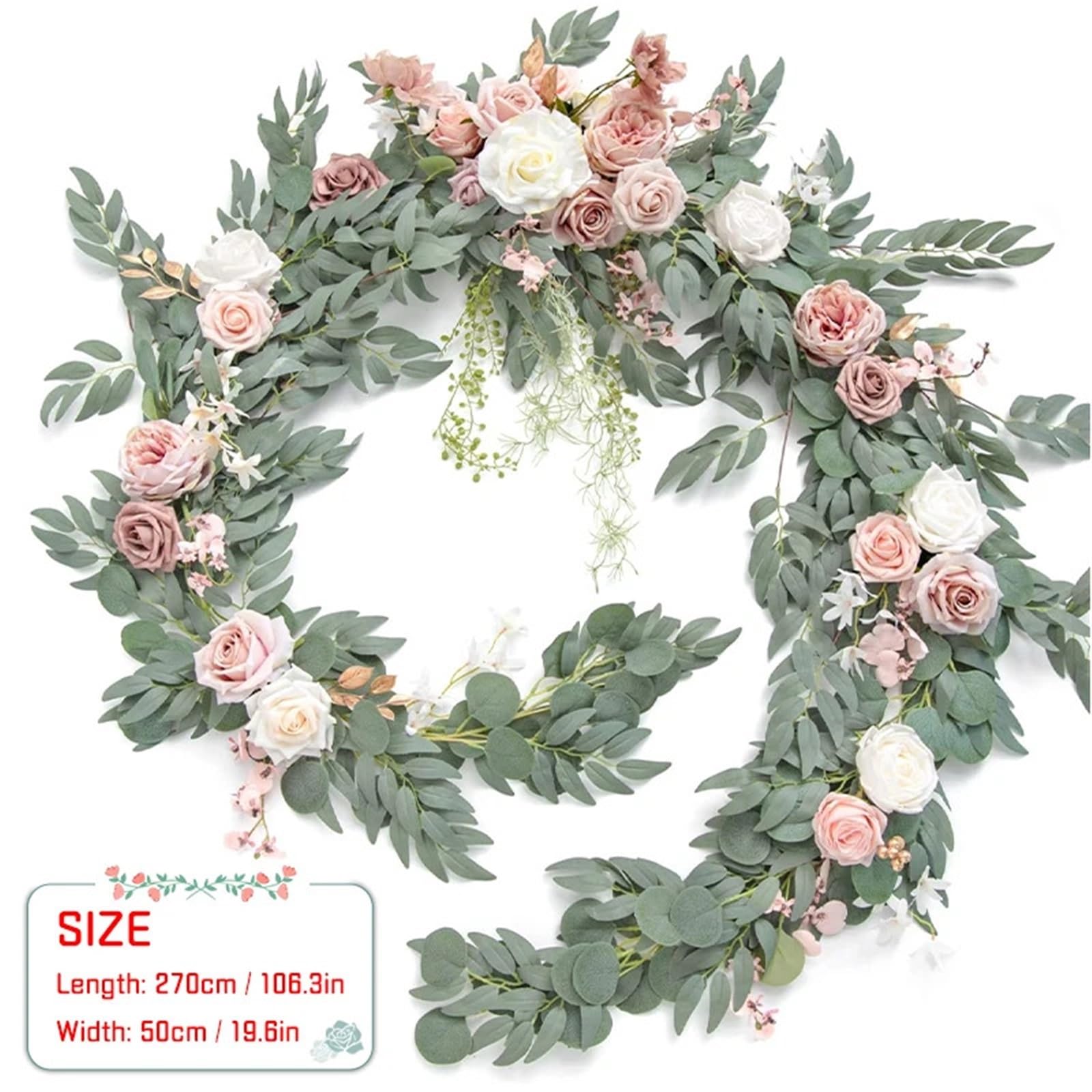 Vite Di Rose Artificiali Con Foglie Centrotavola da tavolo artificiale 270 cm, con ghirlanda di champagne, in salice, for feste matrimonio, for, giardino, addio al nubilato