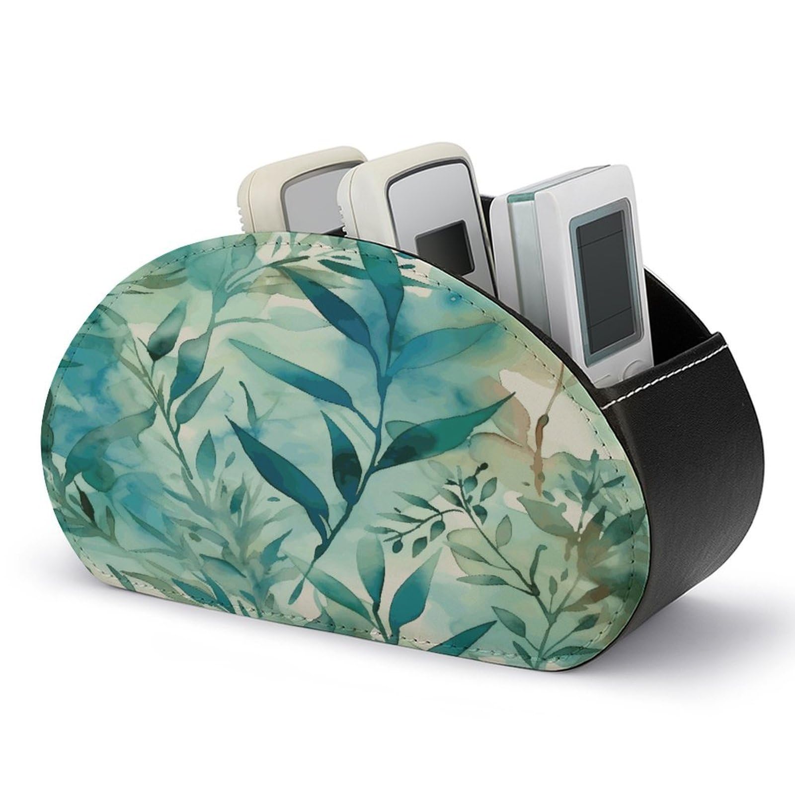 Btcowzrv Style Hand Drawn Leaves Remote Control Holder With 5 Compartments