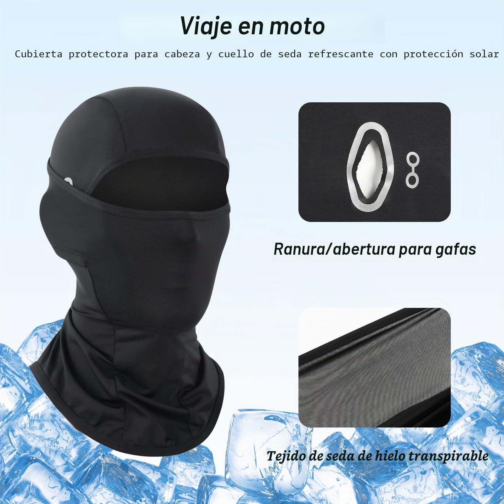 Pasamontañas Verano UPF50+ Transpirable Protección Solar Abertura Gafas Sotocasco Moto Ligero Balaclava Ciclismo Running