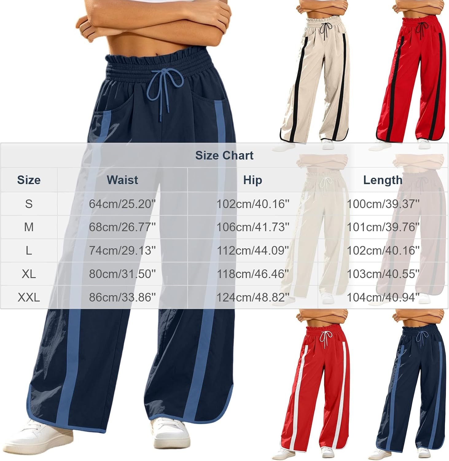 Womens High Waist Wide Leg Track Pants Side Stripe Split Hem Pants