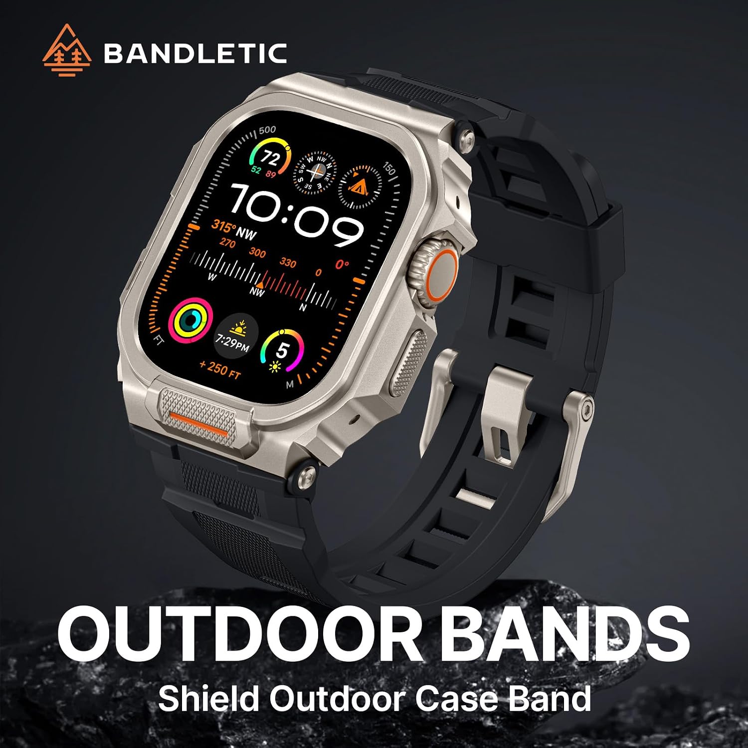 Bandletic Rugged Case Band Compatible with Apple Watch Ultra 3/2/1, Compatible with Apple Watch 49mm, Military Grade Shockproof Bumper Cover for iWatch Tactical Band Men, Screen Protector Included