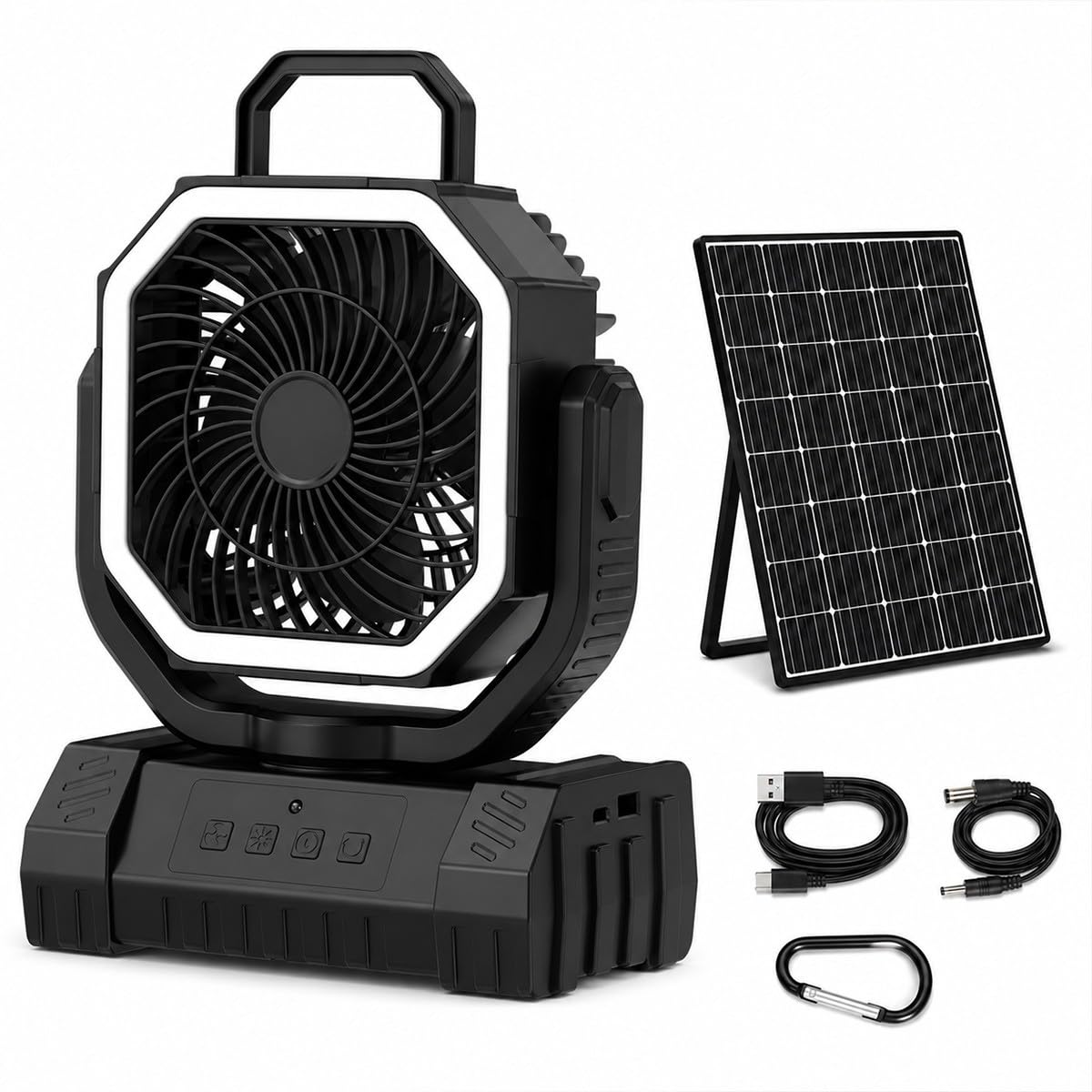 Baannaww Portable Camping Fan 10000mAh, LED Light, 4 Speeds, Timer, USB
