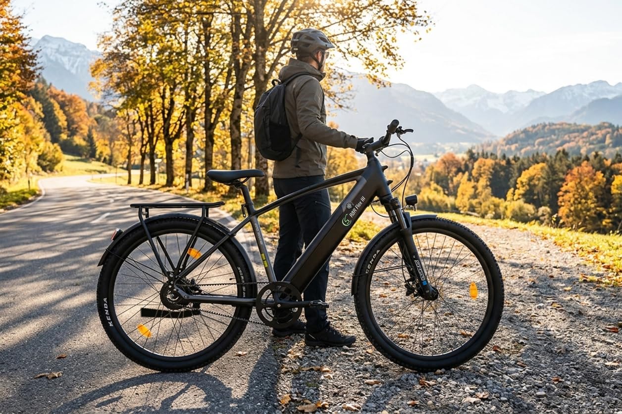R8R Flex III e-bike da trekking 27,5", batteria 522 Wh, autonomia fino a 150 km in modalità ECO, motore BAFANG, trasmissione a cinghia Gates Carbon Drive, portapacchi robusto