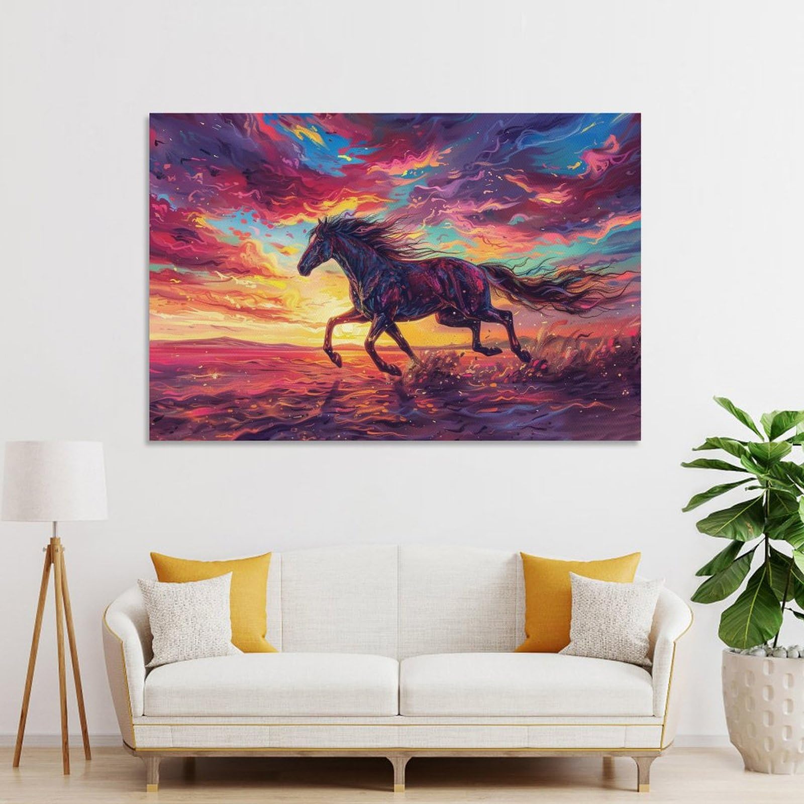 Amazon.co.jp: 絵画 色とりどりの雲の下を疾走する馬 アートパネル