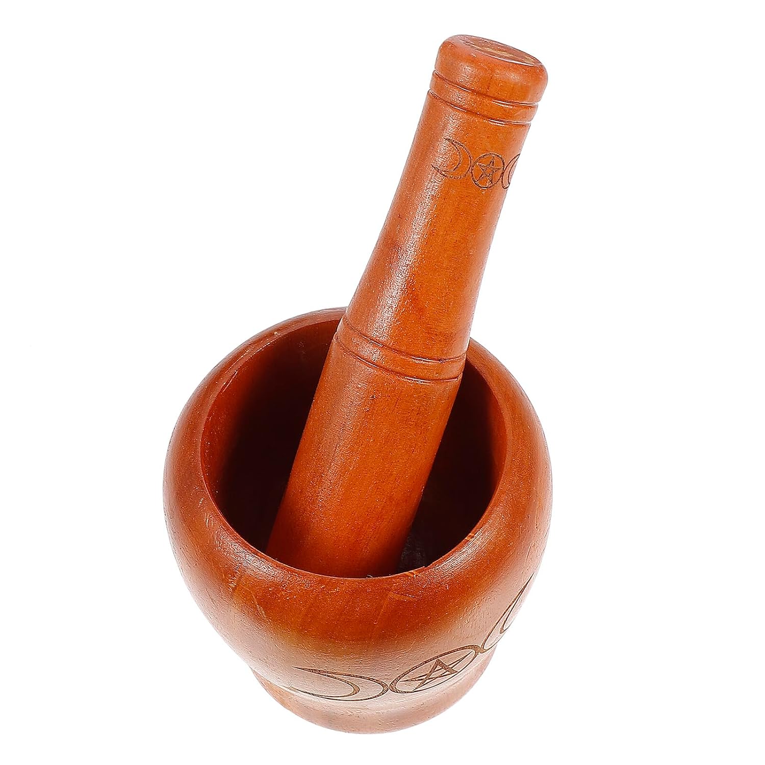 Wooden Medicine Mortar and Pestle Set with Pentagram Design, Multi-Function Bowl for Kitchen Garlic Crushing and Western Medicine, Suitable for Home and Apothecary Use