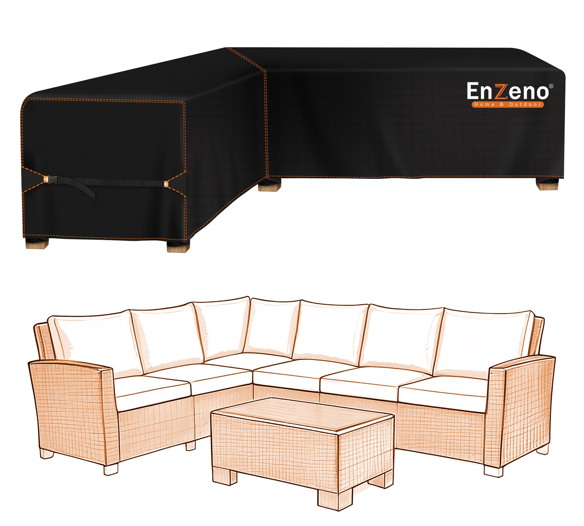 l shaped garden sofa covers waterproof,420D Oxford Fabric outdoor sofa cover, Rattan Corner Furniture Cover with Waterproof Tape (210x140x75cm) Left Side Long