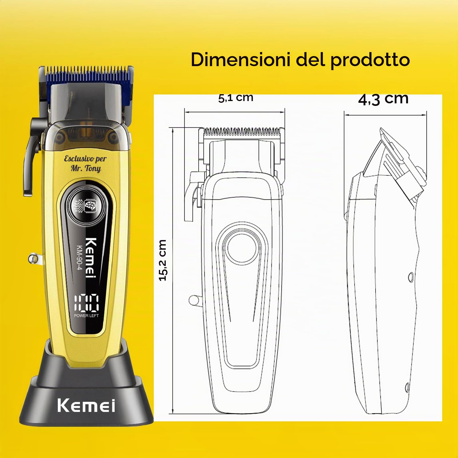KEMEI KM-90-4 - Tagliacapelli professionale da uomo, kit per tagliare i capelli e la barba, tagliacapelli a lama regolabile con USB ricaricabile, regalo per uomini