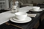 New Bone China 12 Piece Dinnerware Set, Santorini Collection (Wave), White, Daily Use China, Embossed Tableware Service for 4