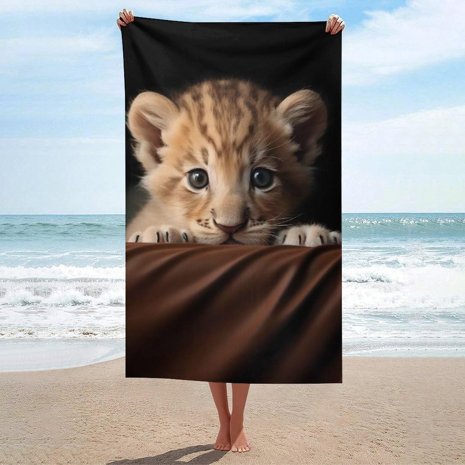 Serviette de plage lion au motif mignon pour le yoga et le cardio