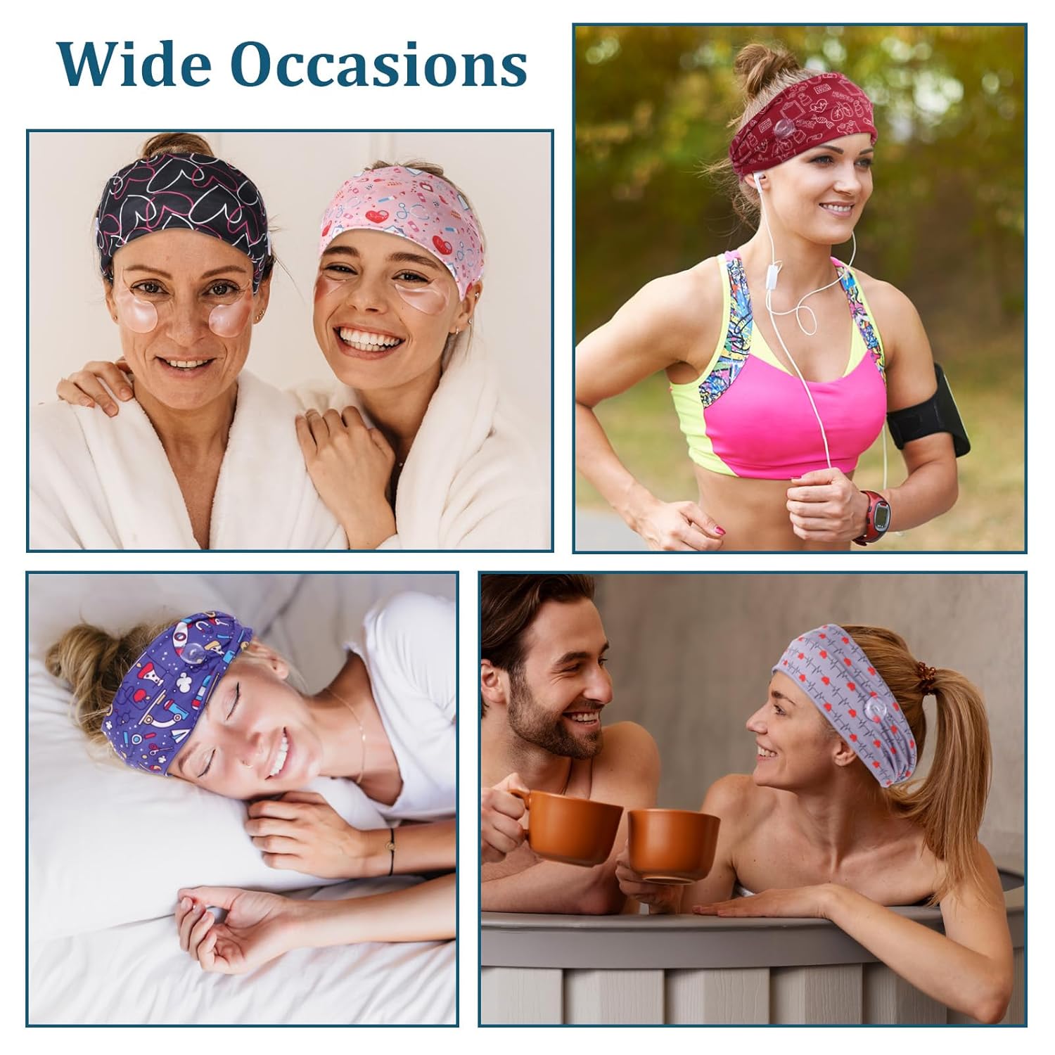 12 Pcs Nurse Headbands for Women, Non Slip Nursing Headbands with Buttons for Mask Work Accessories Elastic Ear Protection Hair Bands Gift for Spa Yoga Sports(Stylish) - Image 7