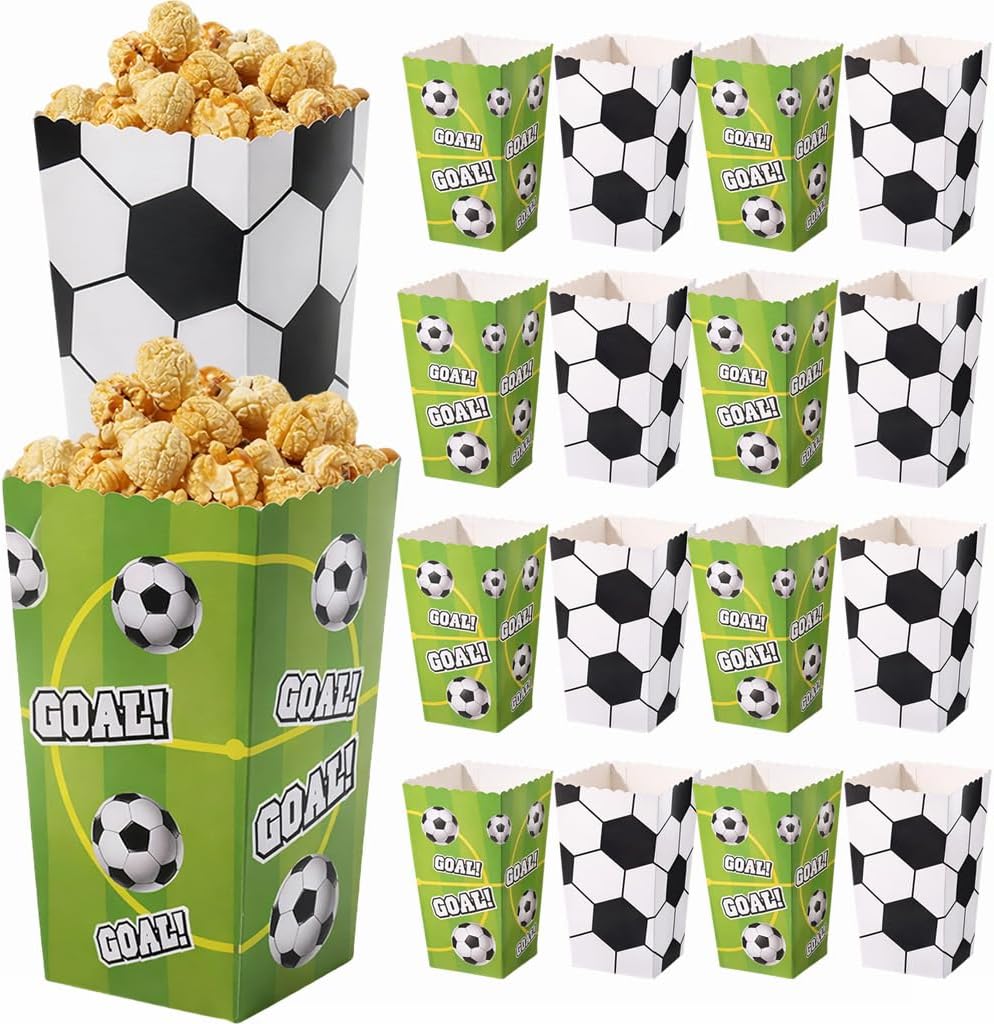 Soccer Popcorn Boxes, 20-Pack Soccer Party Favor Boxes for Birthday Parties