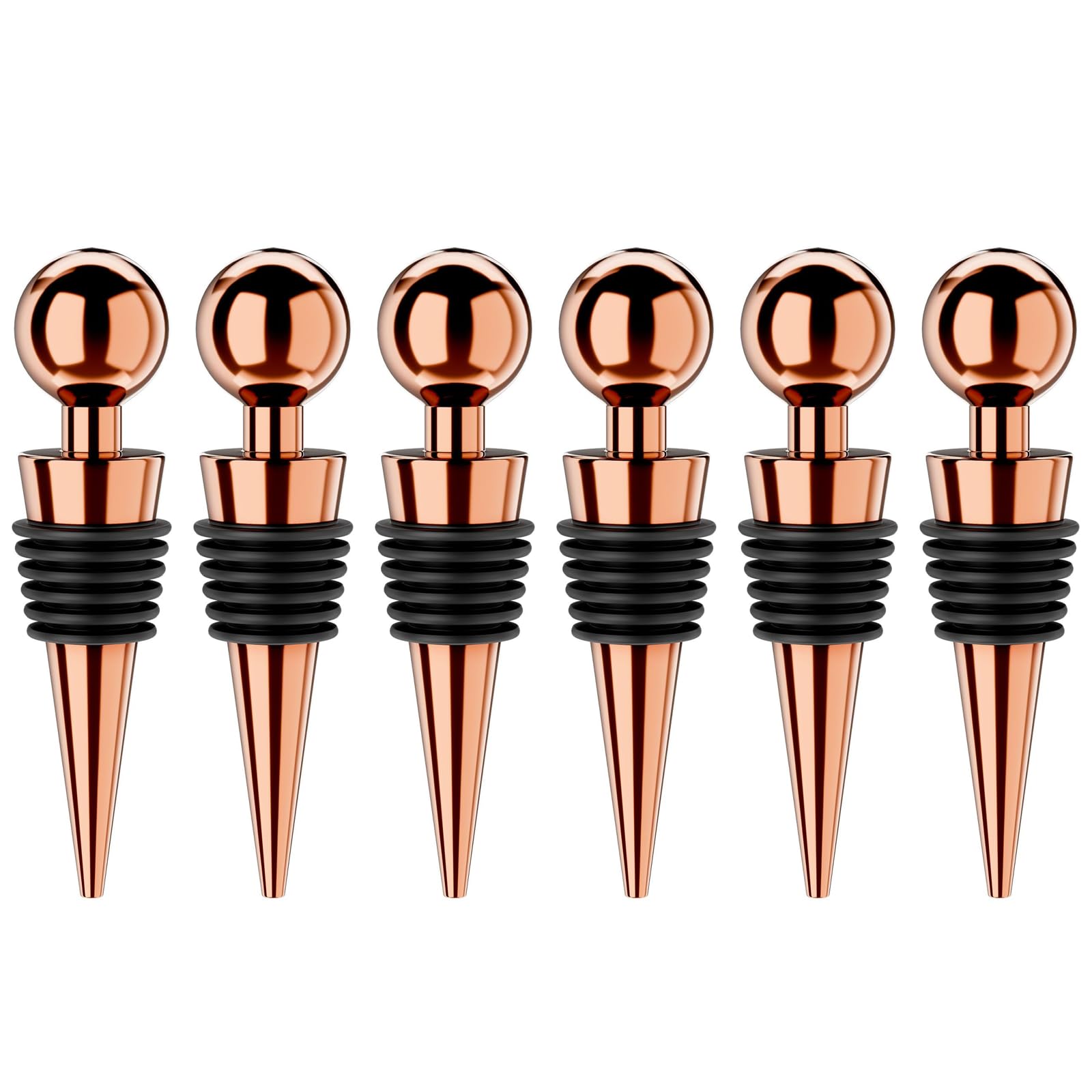 Wine Stoppers for Wine Bottles 6Pcs Vacuum Wine Bottle Stopper with Silicone Reusable Wine Corks, Leak proof Keep Fresh Suitable for Standard (Goldrose, 6 Pack)