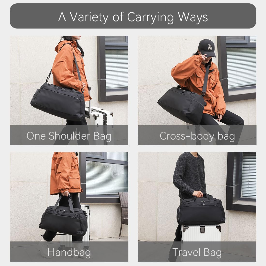 Bolsa deportiva para gimnasio con bolsillo húmedo y compartimento para zapatos, para hombres y mujeres, bolsa de viaje para avión, deporte, gimnasio, natación, yoga, color negro, 33 L, ligera