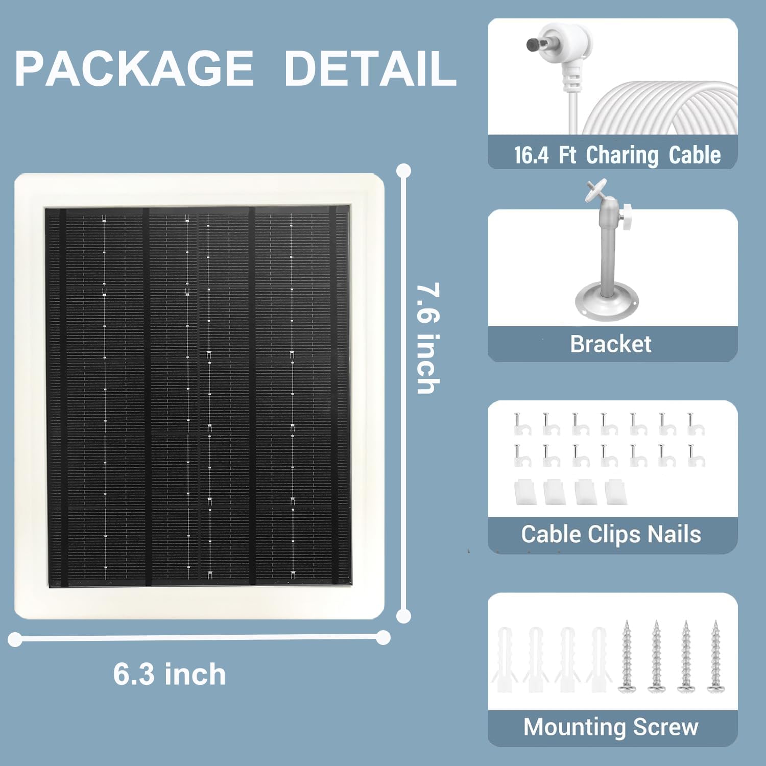 Ring Camera Solar Panel 5V 5W Outdoor Solar Battery Charger for Ring Spotlight Camera, Stick Up Camera with IP65 Waterproof, 16.4ft Cable, 360° Adjustable Bracket (White,3 Pack)