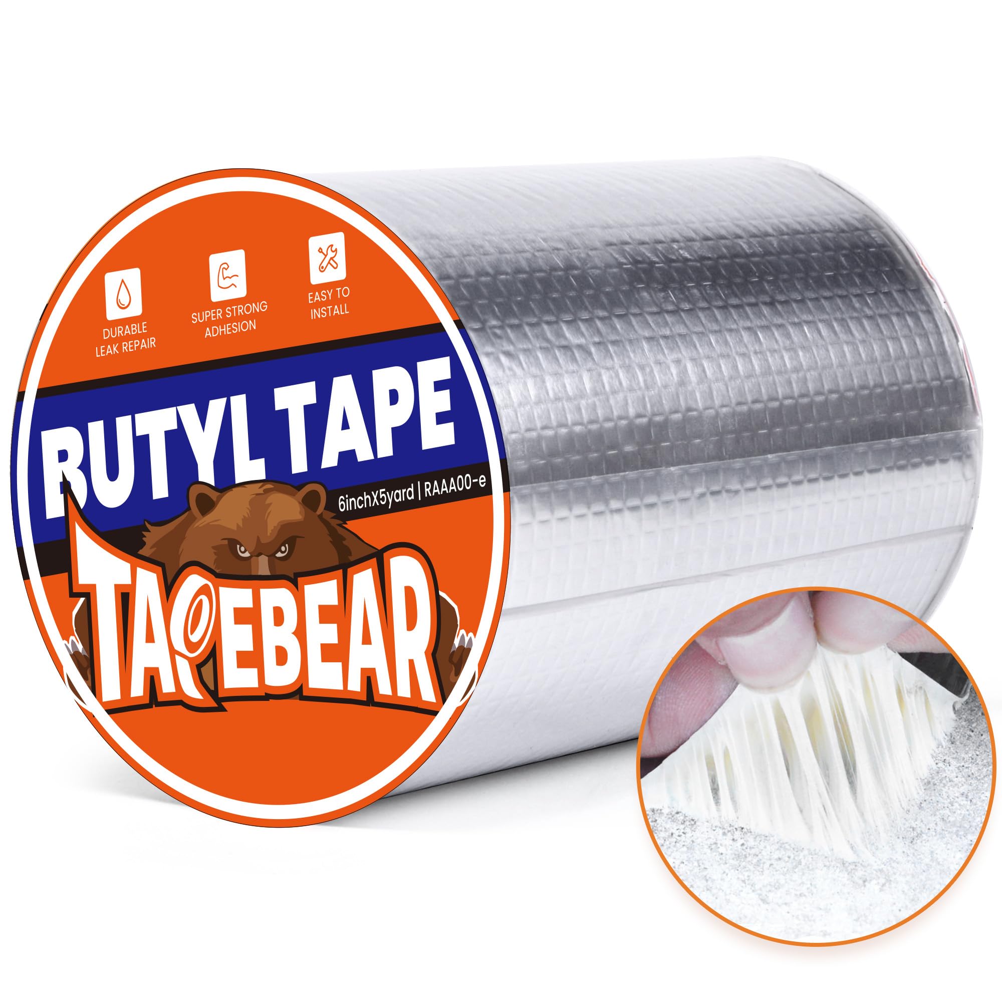 TAPEBEAR Cinta de butilo de 6 pulgadas x 16 pies, cinta de sellado de conductos de aluminio, impermeable, cinta de reparación para techo de caravana, sellado de barcos y tuberías, parches de fugas de