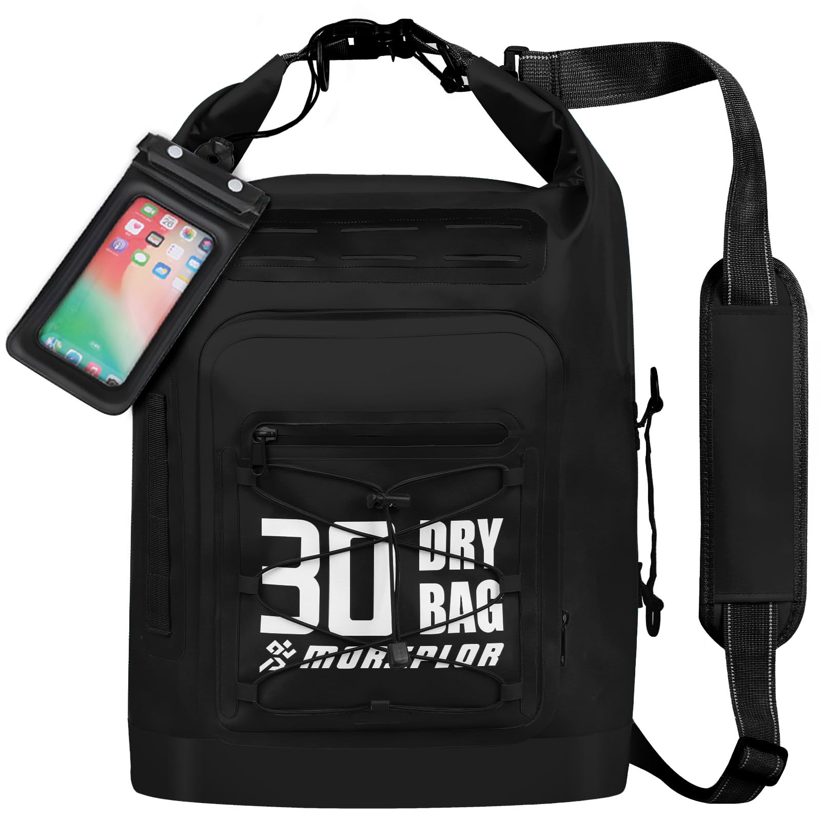 MORXPLOR Dry Bag Waterproof,5L/10L/20L/30L Roll Top Dry Bag Backpack with WaterProof Phone Case for Swim,Kayak(Black 30L)
