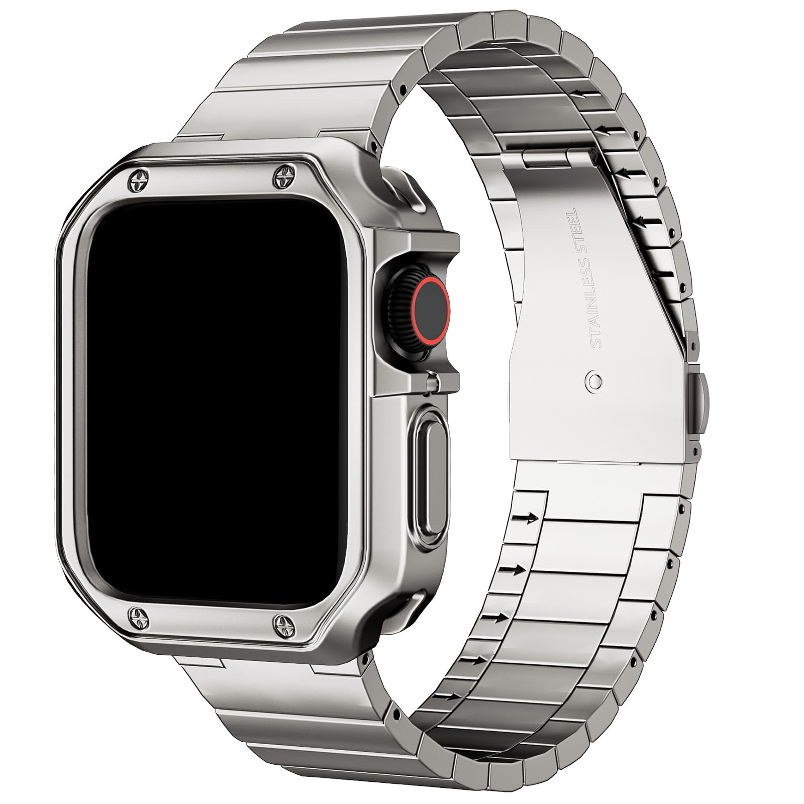 MRYUESG Compatible with Apple Watch Band and Case, Stainless Steel Metal Chain with TPU Cover, Smart-Watch Link Bracelet Strap, Wrist-Band for i-Watch Ultra Ultra2 Series 9 8 7 6 5 4 3 2 1 SE