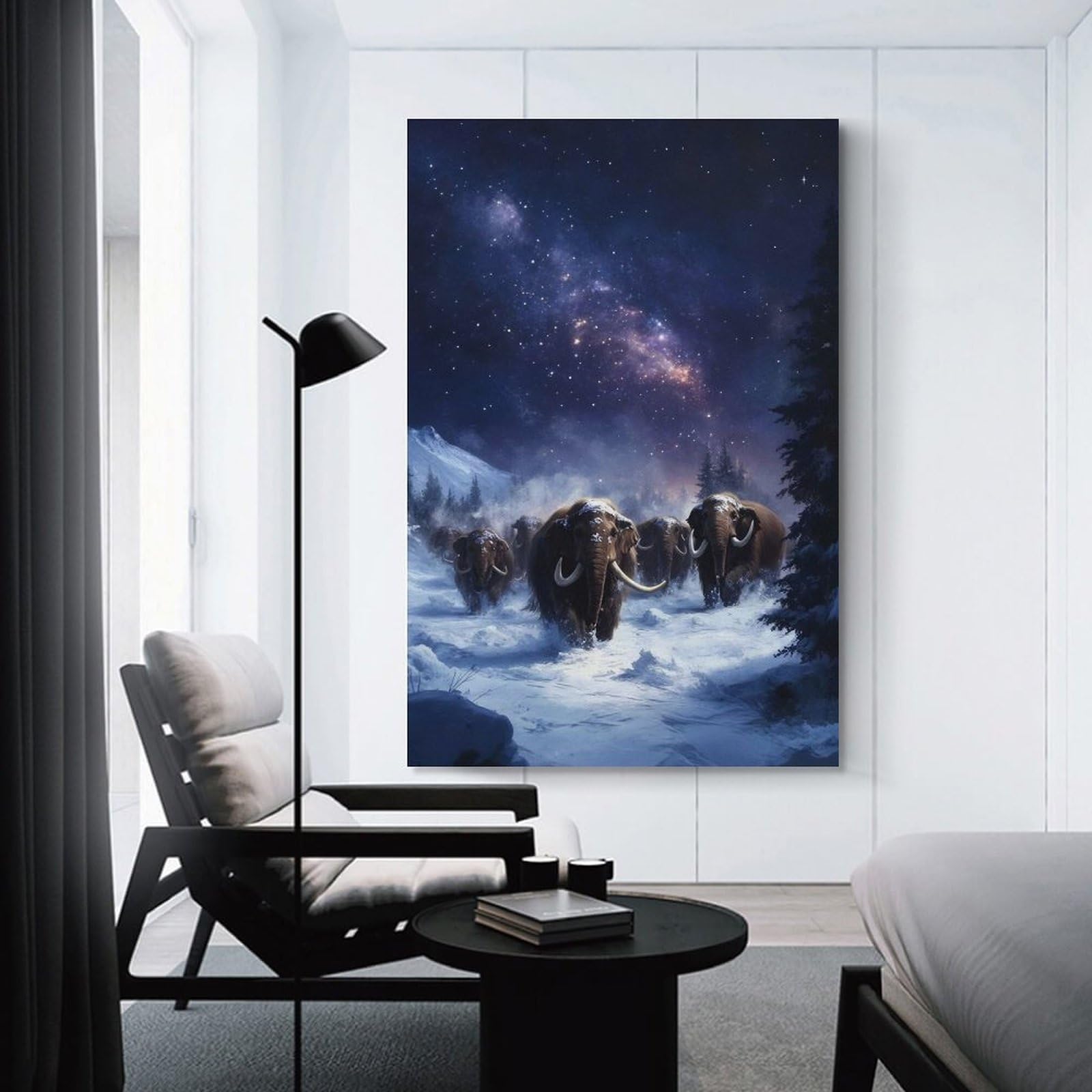 Junmoney Unframe-Style-24 Woolly Mammoths Under The Night Sky Room Decor Wall Art 20X30inch(50X75cm), For Bedroom, Guest Room Or Reading Nook, An Easy Wall Refresh For Bedrooms