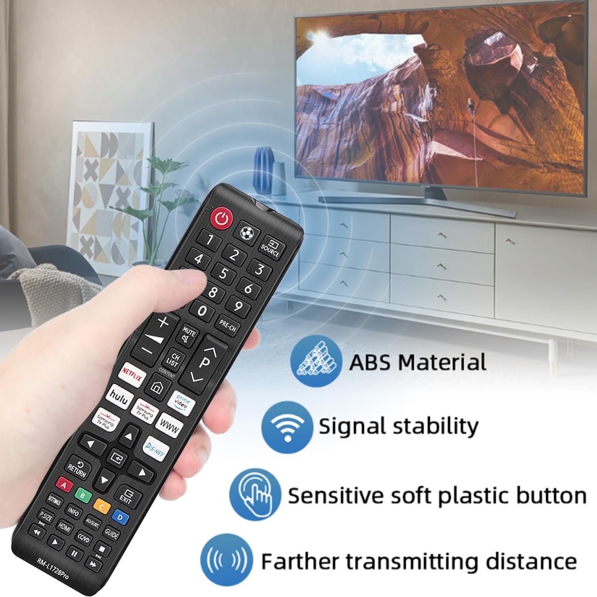 Telecomando Universale per TV Samsung,RM-L1728 Pro Telecomando Compatibile con Samsung Smart TV LCD LED UHD QLED 3D 4K HDTV HDR avere Netflix Prime video Rakuten-TV Tasto di Scelta Rapida