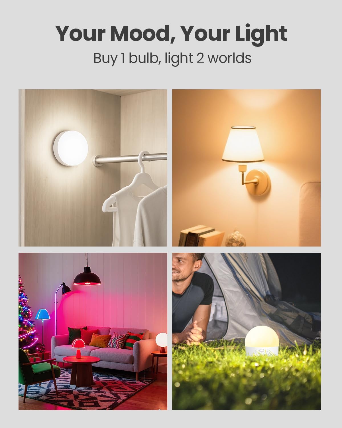 Upgrade Rechargeable Light Bulbs for Lamps: 3000mAh E26 Battery Operated Bulb with Remote & Timer, 3 Color Temperature+12 RGB Magnetic Dimmable Backup Wireless Bulbs for Sconce, Non-Hardwired 2 Pack