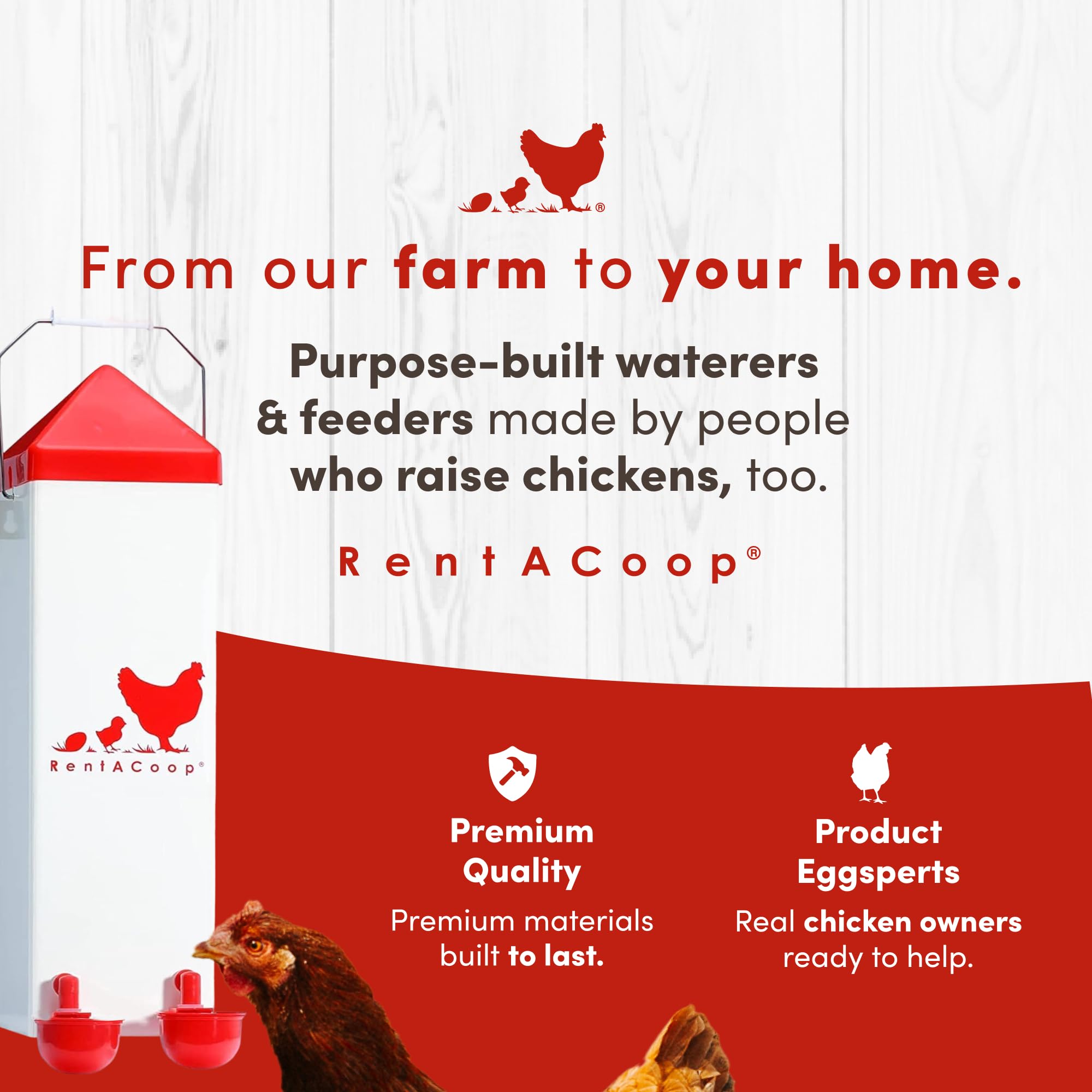 RentACoop Juego de comedero y Bebedero de Pollo de Gran Altura, comedero de 10 Libras y Bebedero de 2 galones (7.6 L), comedero de Puerto sin residuos, Tazas de llenado automático, pezones sin Fugas