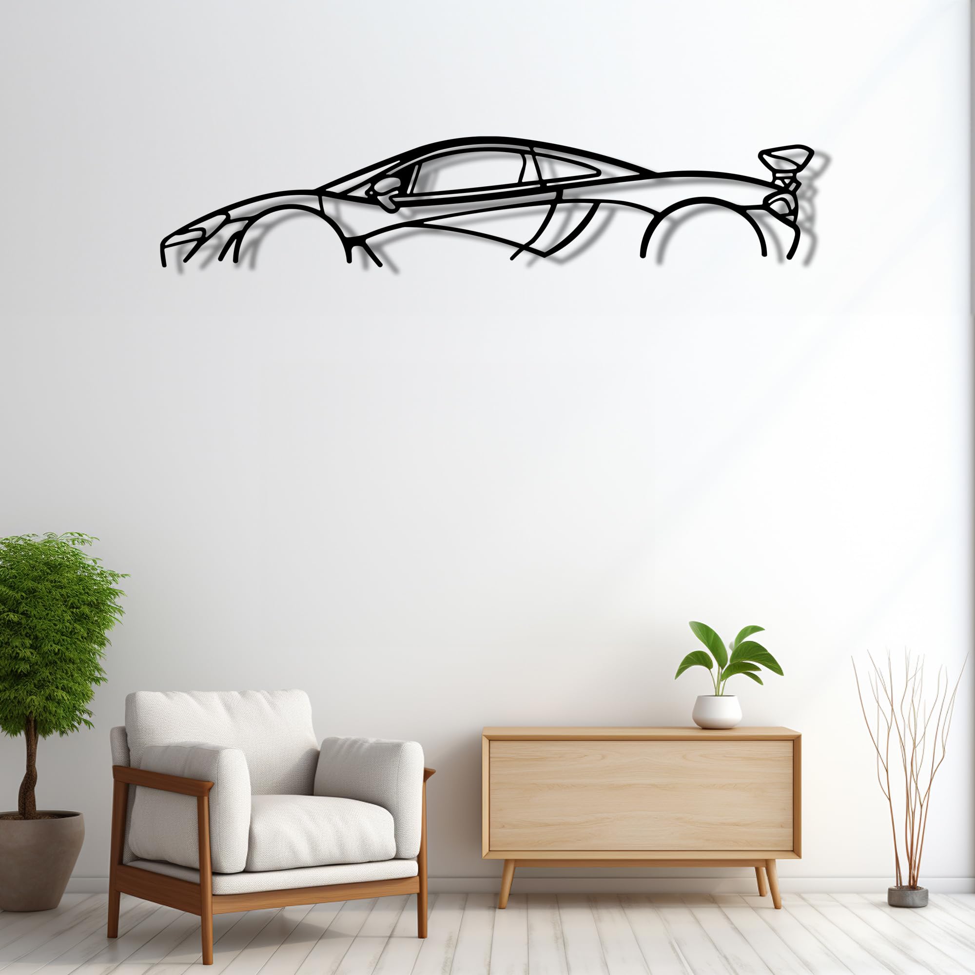 Targa da parete in metallo, decorazione da parete in metallo a forma di auto sportiva, scultura minimalista per garage, grotta degli uomini o camera da letto, per interni ed esterni, 50 cm di