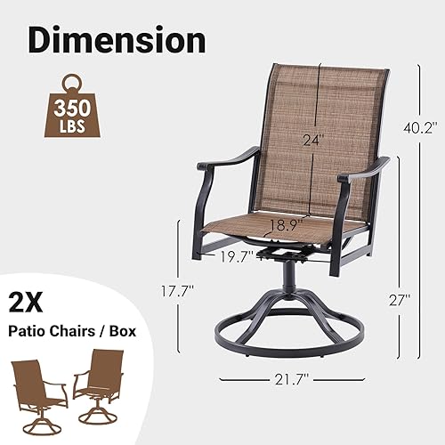 Miniatura 3 de Swivel Rocking Chair Set of 2, 360 Rotating Patio Swivel Chairs with Breathable Fabric All-Weather Heavy Duty Metal Swivel Deck Chair Set for Patio