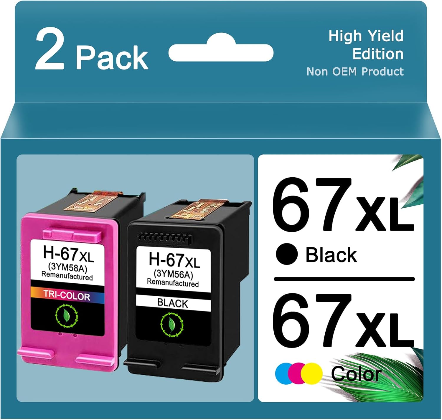 67XL Ink Cartridges Black/Color Combo Replacement for HP