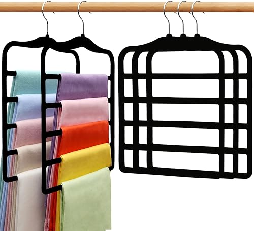 Miniatura 8 de Organizadores y almacenamiento de armario, paquete de 3 perchas de terciopelo para pantalones, ahorro de espacio, antideslizante, 5 niveles mágicos,