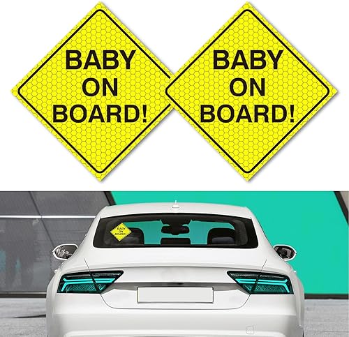 yvshy 2 calcomanías altamente reflectantes para automóvil, 5 x 5 pulgadas, "Baby On Board!", autoadhesivas, creativas y personalizadas, accesorios