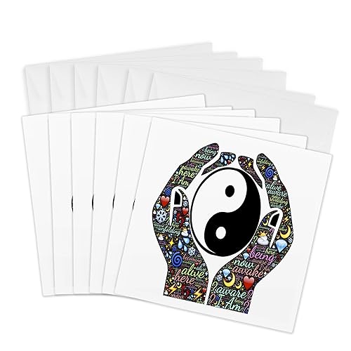 3dRose Manos ahuecadas motivacionales, letrero de Yin y Yang, tarjetas de felicitación, 6 x 6 pulgadas, juego de 6 (gc_214650_1)