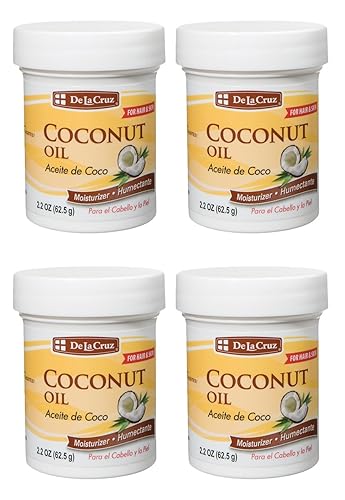 De La Cruz Aceite de coco - Aceite de coco prensado con expulsor para piel y cabello - Hidratante natural para piel y cabello - 2.2 oz (4 tarros)