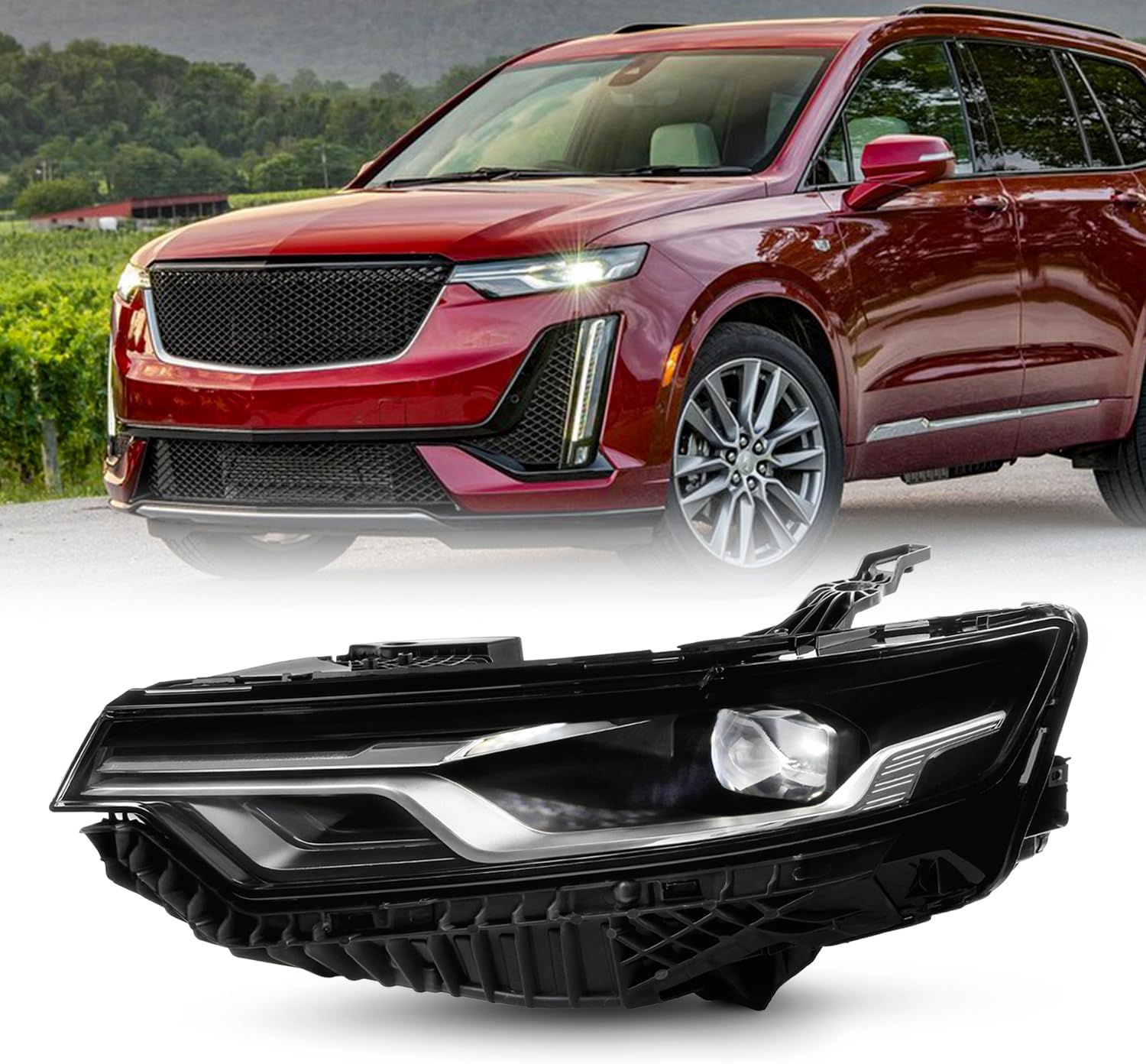 AKKON - Fit 2020-2024 Cadillac XT6 [FULL LED] DRL Signal Projector Headlights Pair Left+Right w/o Super Cruise