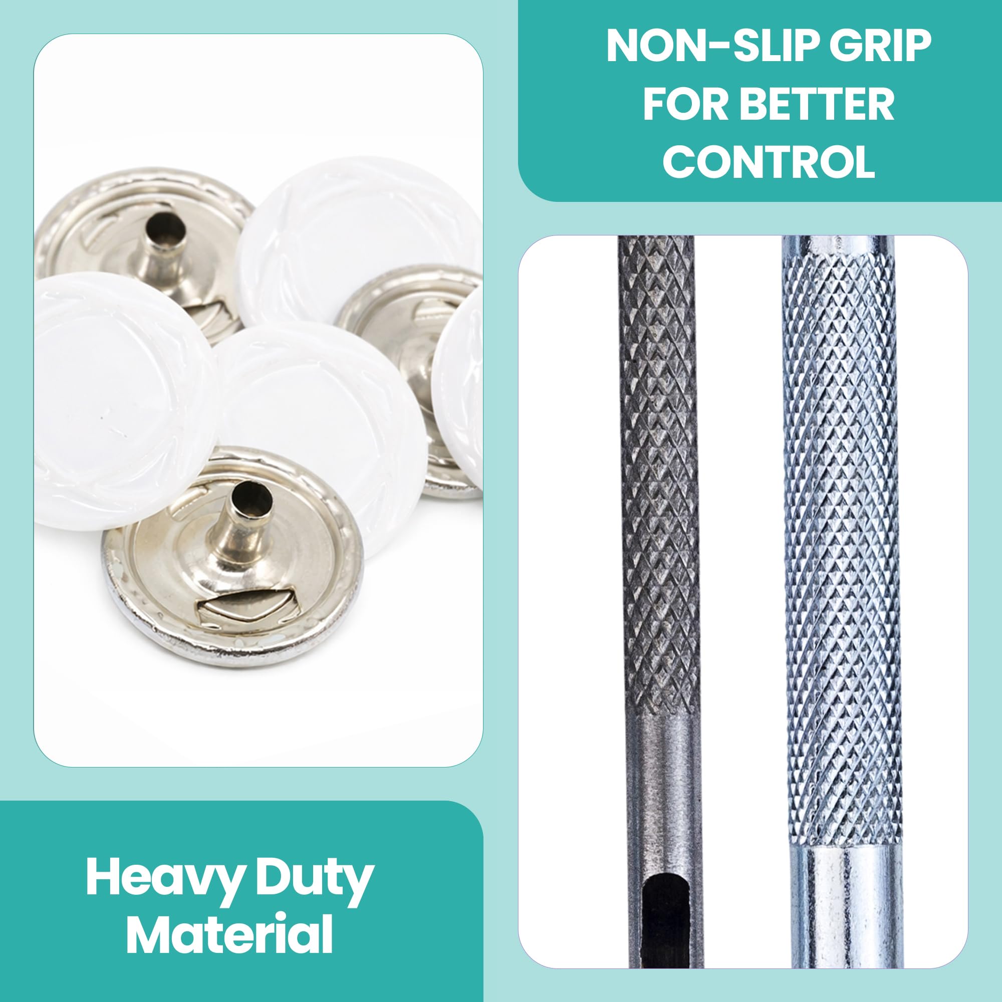 Trimming Shop 15mm Botones a Presión 4 Parte, Durable y Ligero Metal Cierres con Mano Fijación Herramienta para Jeans, Cuero, Tiras Costura Proyectos, Ropa Reparación - Blanco con Diseño, 1000pcs