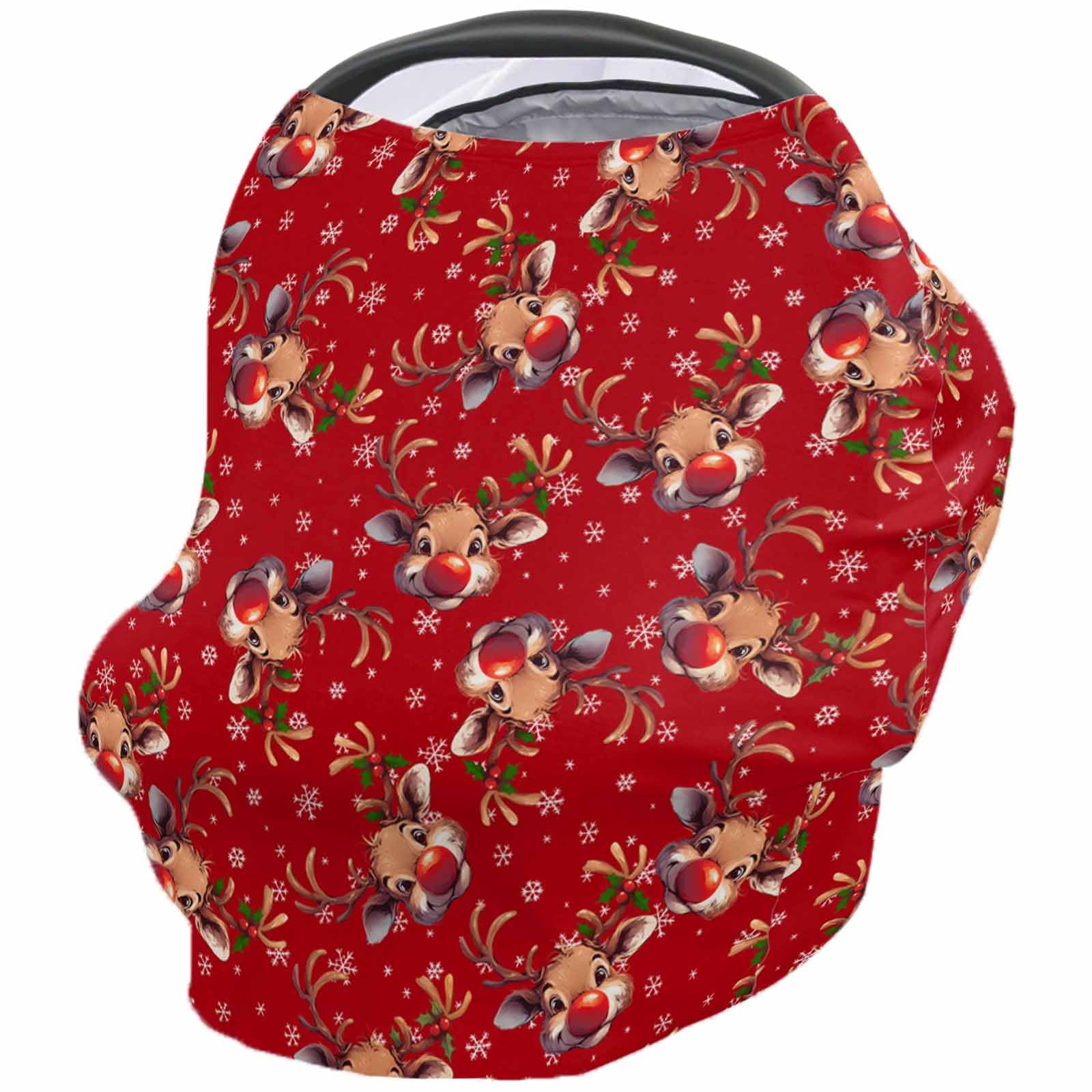 Nursing Cover for Breastfeeding Scarf, Christmas Cartoon Deer Snowflake Red Baby Car Covers Super Soft Multi Use for Canopy Shopping Cart Cover Blanket Stroller Cover