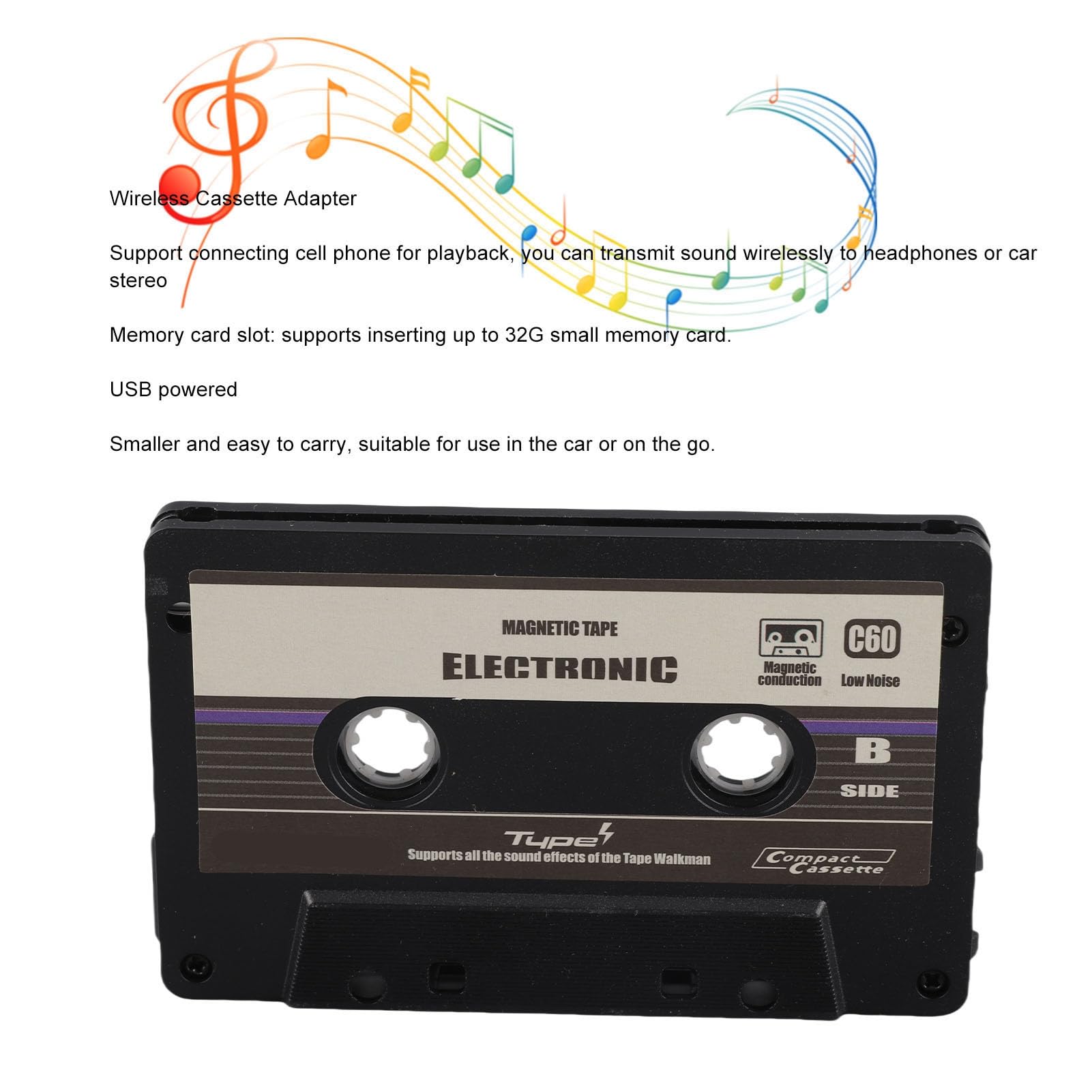 Adattatore per Cassette Bluetooth per Streaming di Musica in Auto Dal Telefono Stereo, Adattatore per Lettore di Cassette Alimentato Tramite USB con Slot per Scheda di Memoria e Funzione di