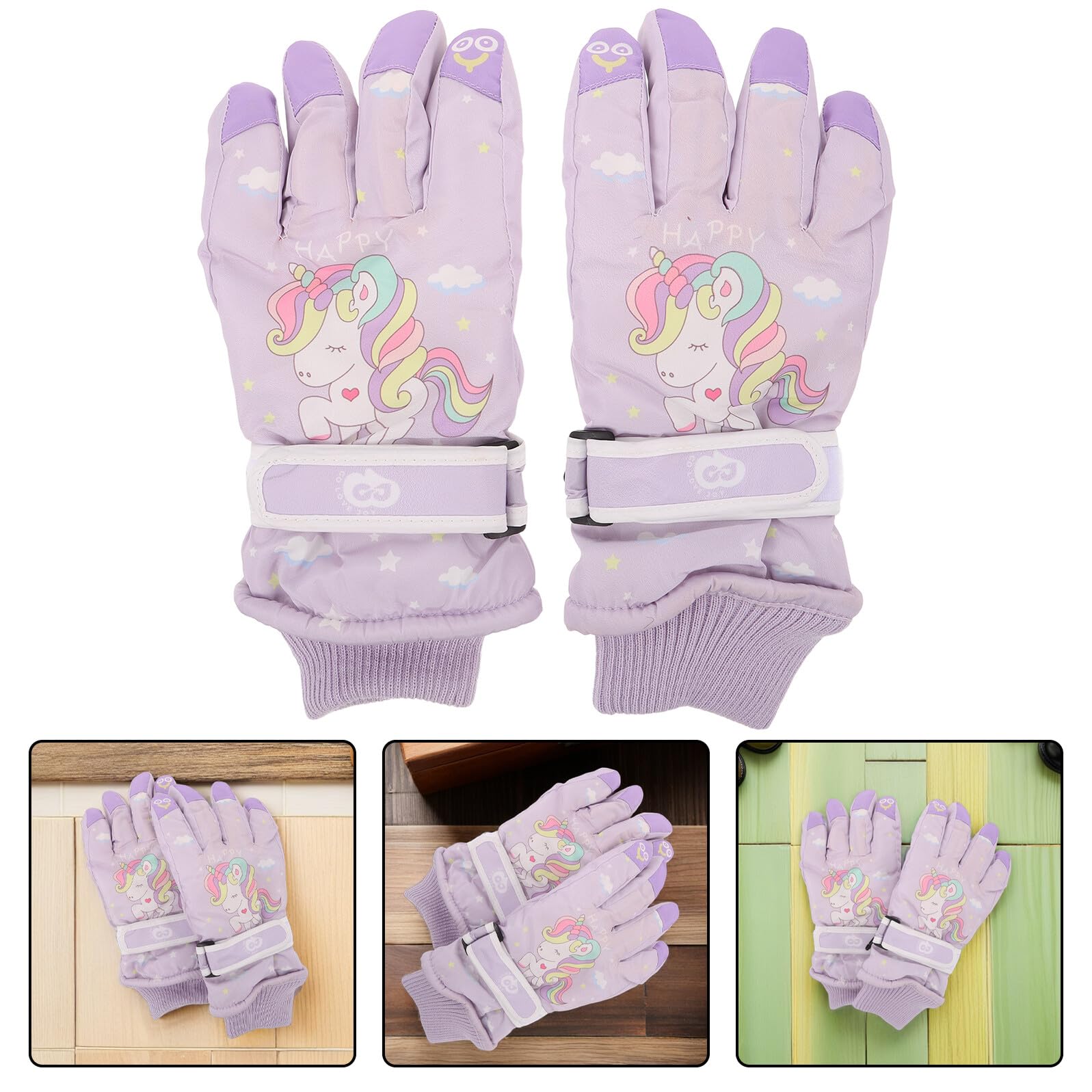 BESPORTBLE Guantes de Esquí Infantiles Impermeables y Térmicos para Invierno Mitones Gruesos Aislamiento de Doble Capa Diseño Unicornio Talla M 6-12 Años para Snowboard y Actividades al