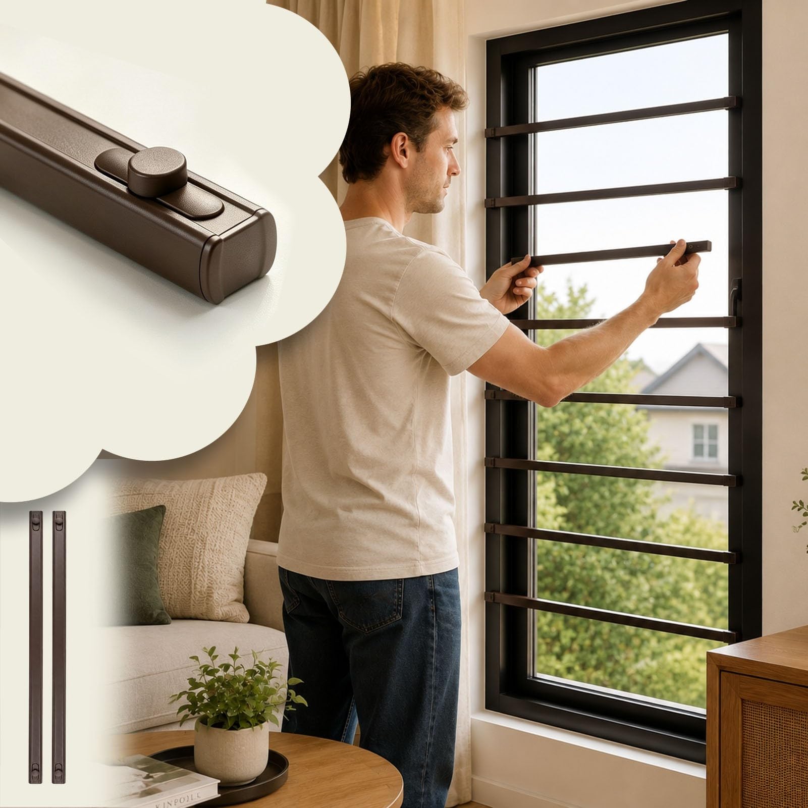Garde Corps Fenetre Barres de Sécurité Réglables pour Fenêtres 40-130 Cm