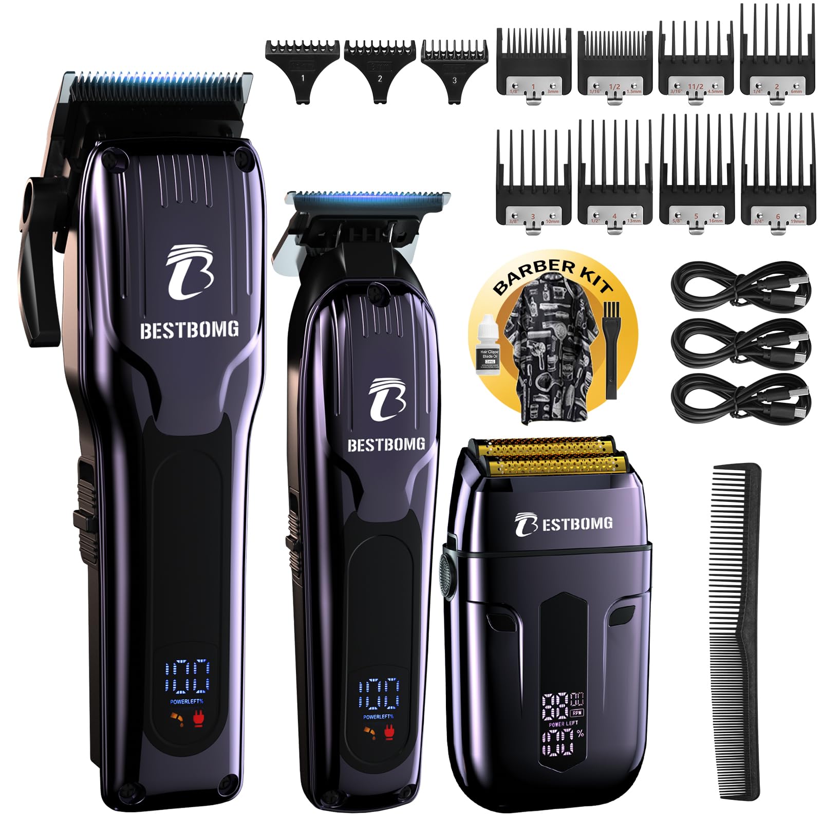 Photo 1 of BESTBOMG® Hair Clippers for Men, Professional Hair Clippers, Beard Trimmer& Rechargeable Shaver Set, Metal T-Blade, LED Display, Barber Hair Cutting Kit for Men Grooming & Gifts, BS-808C (Blue)