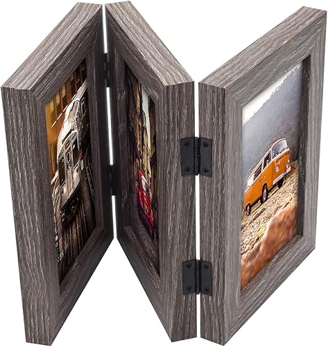 Miniatura 3 de Frametory, Marcos de fotos triples de 4 x 6 con bisagras para collage de 3 fotos, tres marcos de fotos, marco de escritorio múltiple con vidrio
