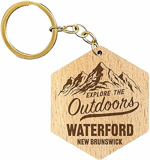 R and R Imports Waterford New Brunswick Souvenir Hexagon Engraved Wooden Keychain Explore the Outdoors