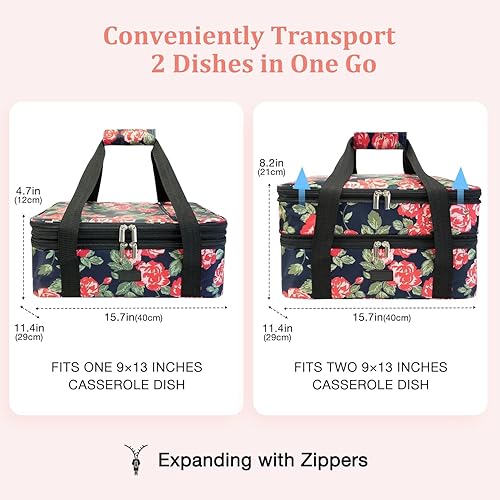 Miniatura 3 de Bolsa de transporte de cazuela con doble aislamiento, para platos de cazuela, bolsa de transporte de alimentos fríos y calientes, fiestas de comida,